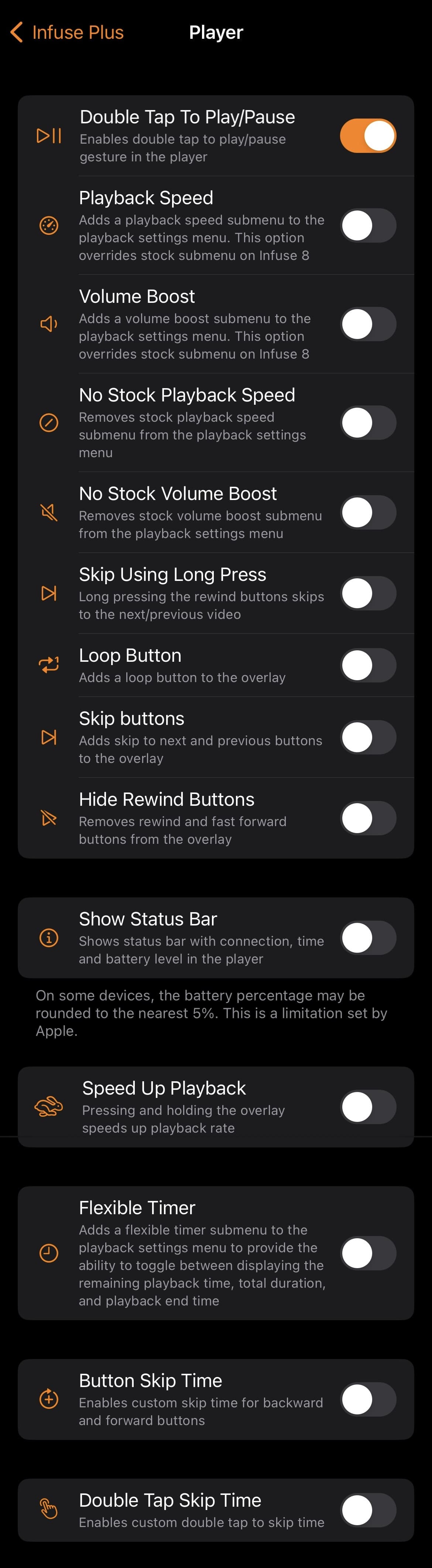 Infuse Plus Player -Präferenzbereich.