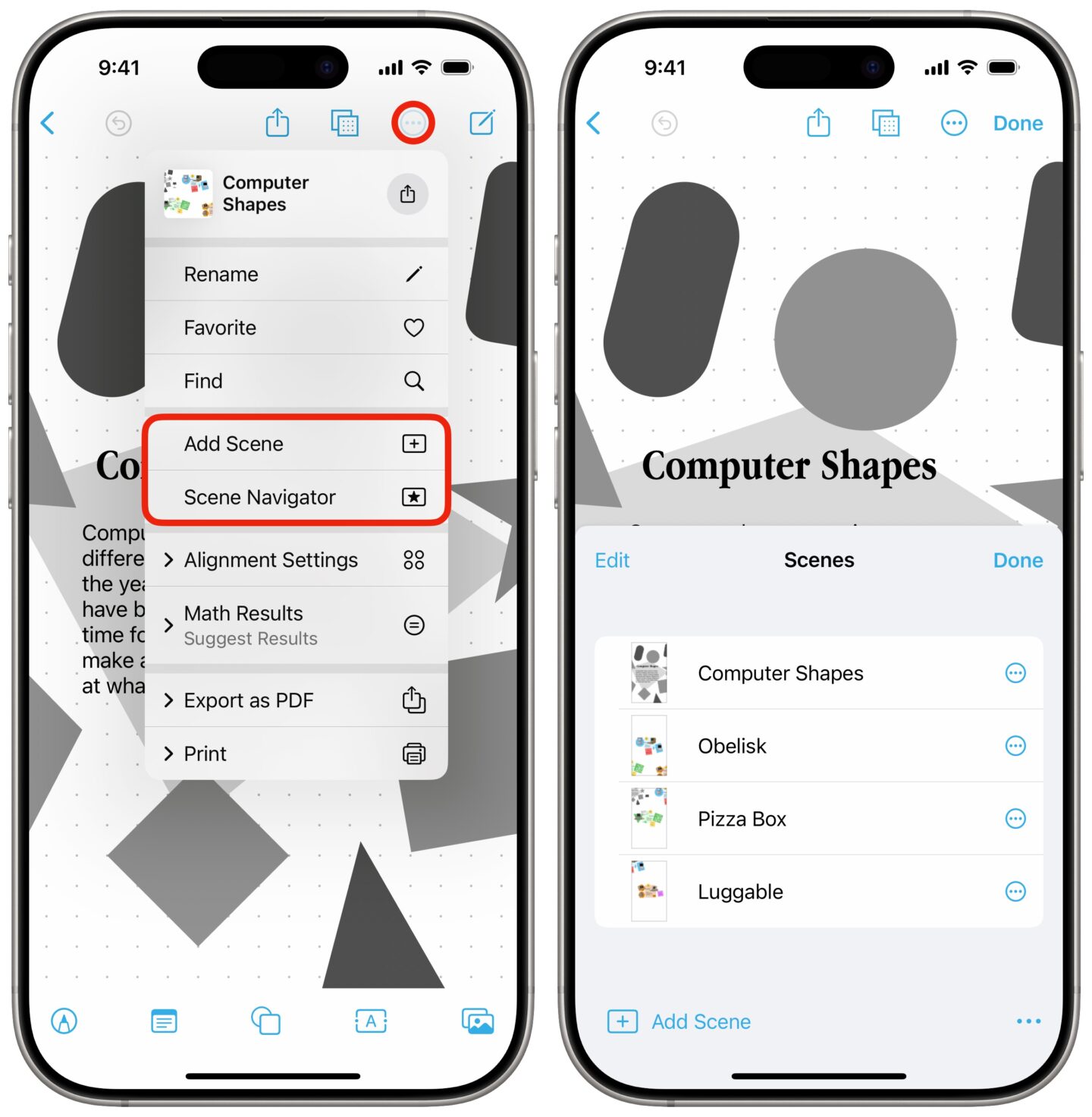 Szenen Hinzufügen von Szenen in der Freiform -App