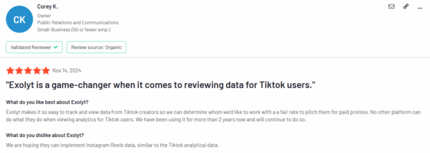 Kundenbewertung: Exolyt ist ein Echter Game Changer, Wenns um Die Aus-Wertung von DATEN für Tiktok-Nutzer Geht.
