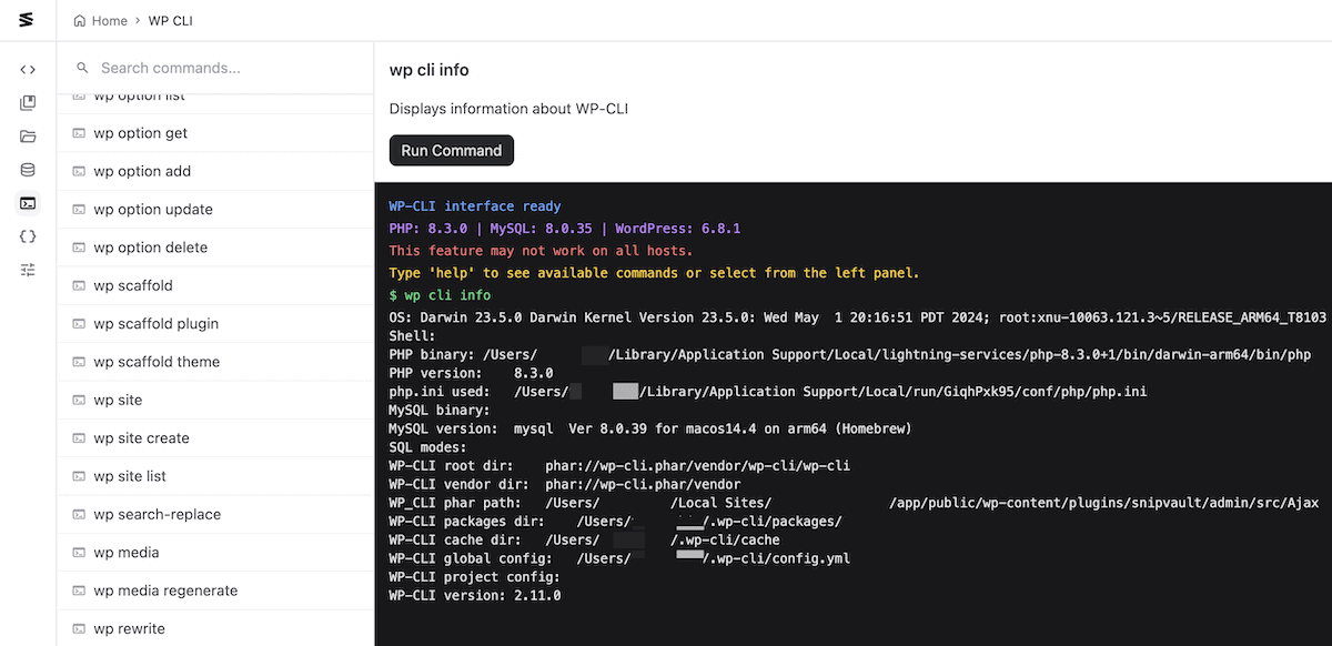 Verwenden von WP-CLI in Snipvault.