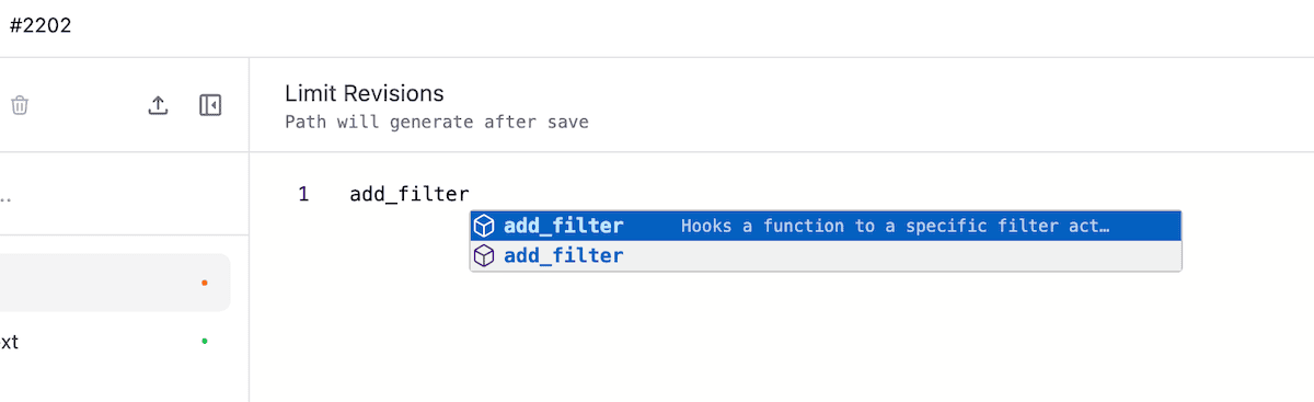 CODE -Fertigstellung innerhalb des Snipvault -Editors.