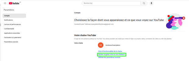 cliquer sur ajouter ou gérer votre ou vos chaîne(s)
