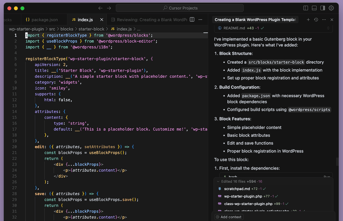 Auffordern des Cursors zum Erstellen eines WordPress -Blocks.