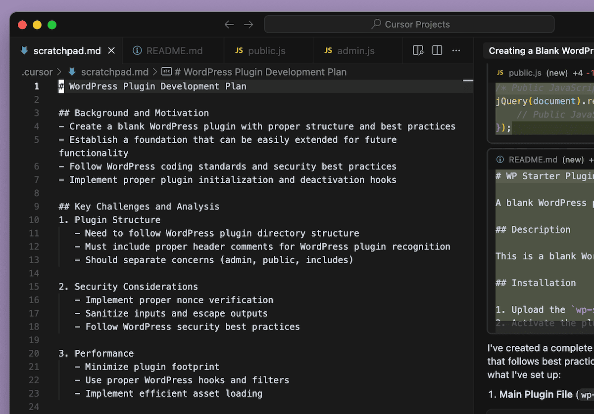 Ein Entwicklungsplan in Cursor.