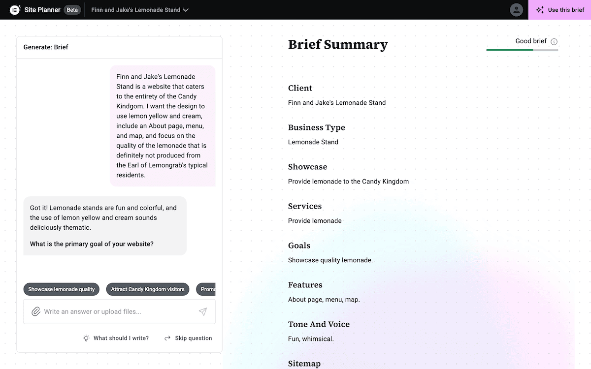 Der Elementor AI Site -Planer.