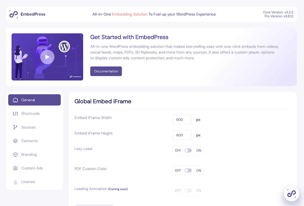 The EmbedPress dashboard.