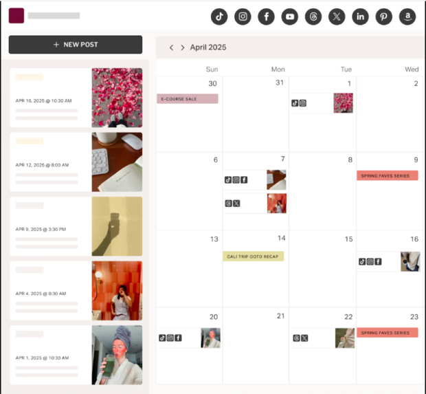 Publikationen Programme pour Instagram et pinterest dans le Calendrier Planoly