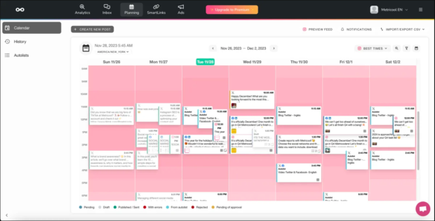 Kalendrier Avec Les Publications Programmées Dans Metricool