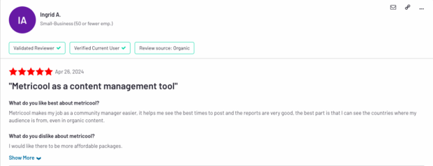 AVIS SUR L'UTIL DE GESTION DE CONTENU METRICOOL Publiés Sur G2