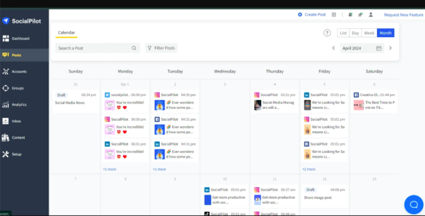 Kalendrier AVEC des Publications Programmées Dans Socialpilot