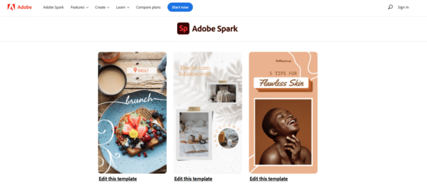 Captura de la App de Adobe Spark