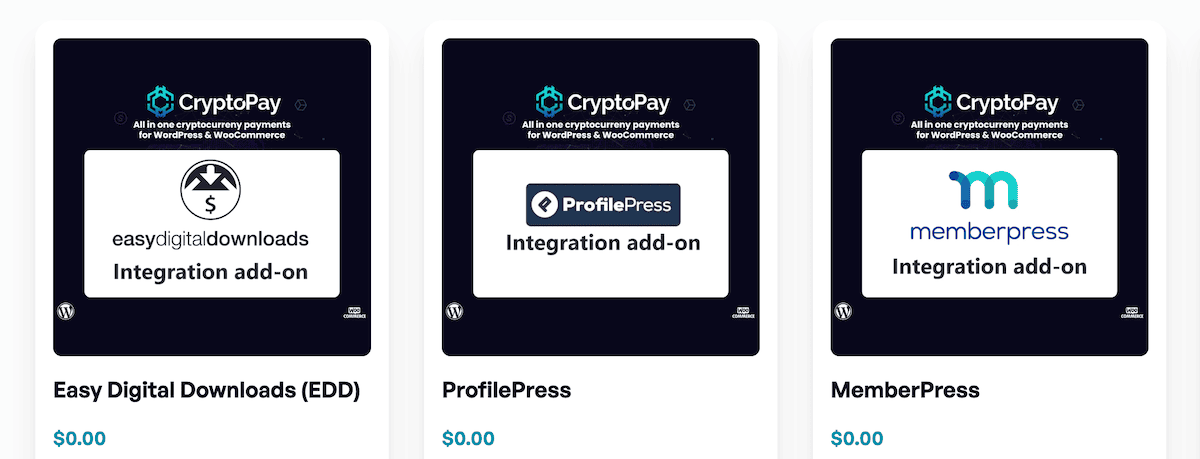 Drei der zusätzlichen Integrationen von Cryptopay.