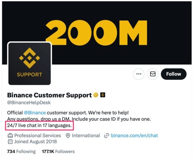 Atención al cliente 24/7 y en 17 Idiomas de Binance
