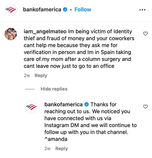 Respuesta personizada con Bank of America