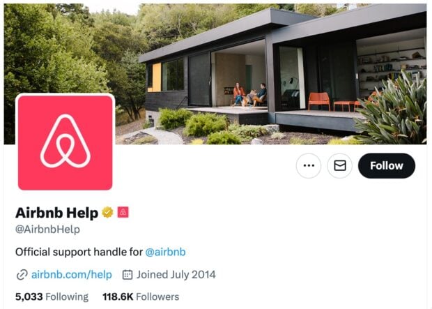 Cuenta de atención al Cliente de Airbnb en x