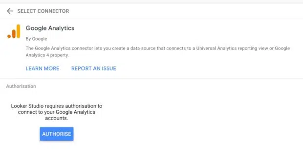 Wählen Sie Connector Google Analytics