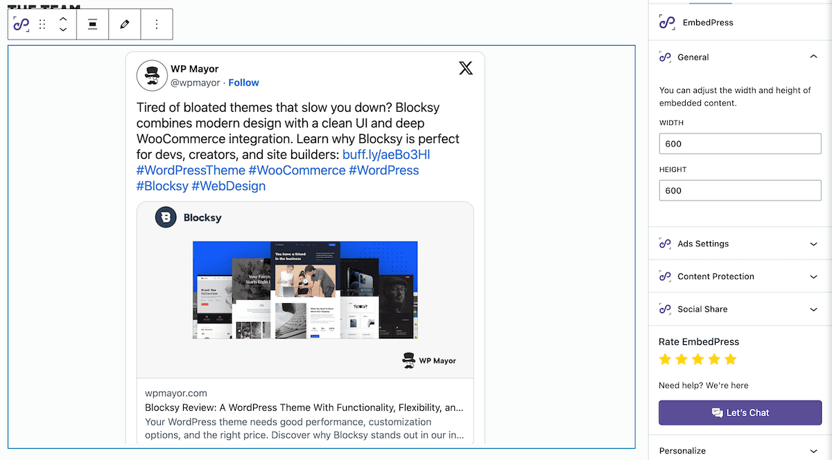 Embedding a Twitter/X post into the WordPress Block Editor using EmbedPress.