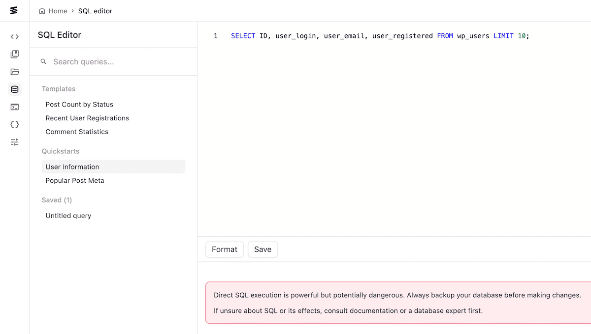 Der Snipvault SQL Editor.