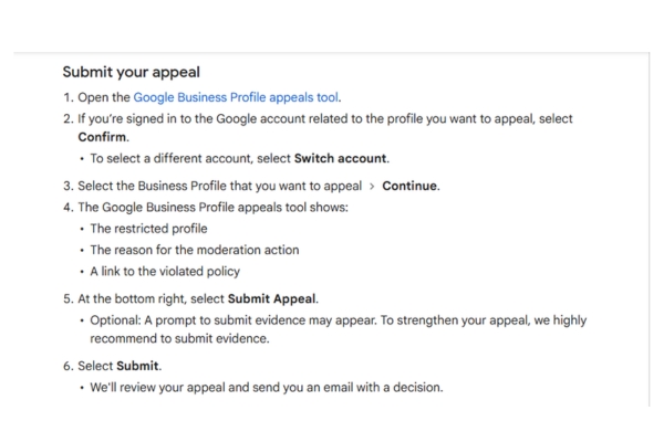 Einreichen Sie Berufung bei Google Business Appeal Tools ein