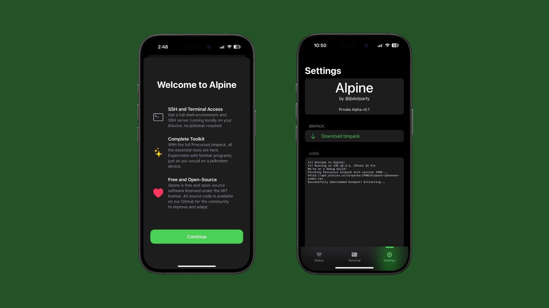 Alpine könnte eines Tages ein CLI & SSH -Server -Tool für iOS sein, für das kein Jailbreak erforderlich ist