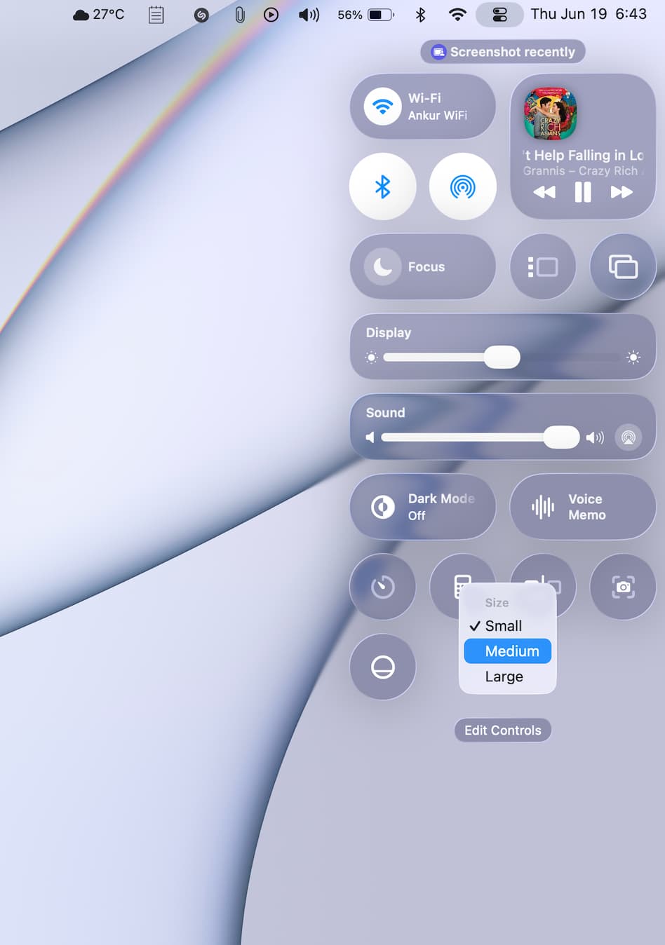 Ändern der Größe der Schaltflächen im MacOS -Steuerzentrum