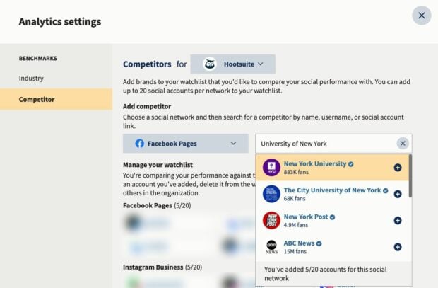 Análisis wettbewerbsfähige Sociales en hootsuite Analytic