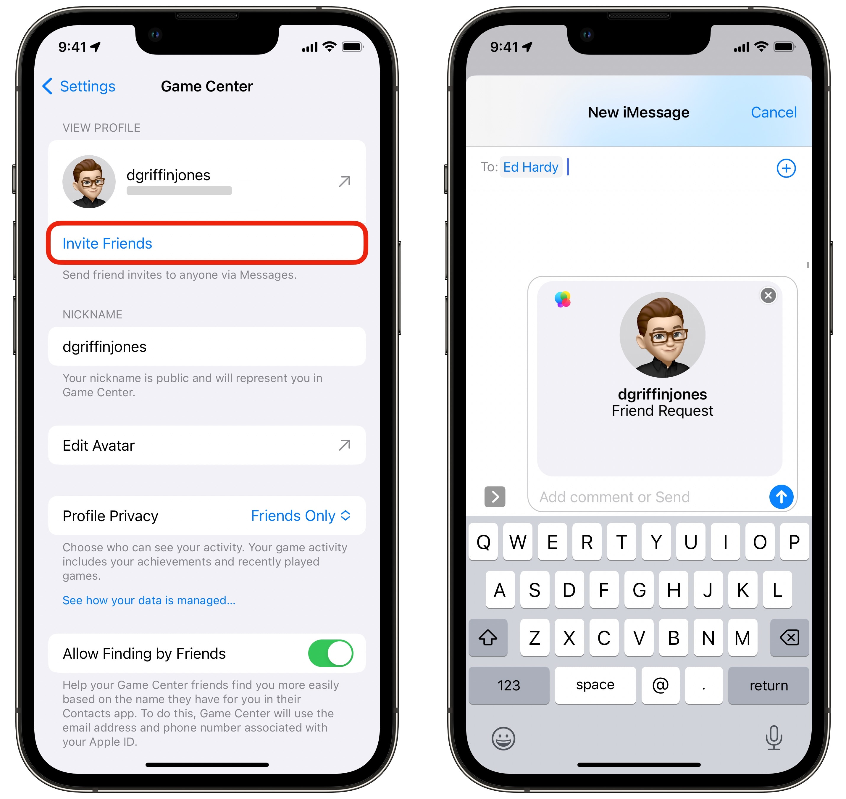 Fügen Sie einen Freund im Game Center hinzu