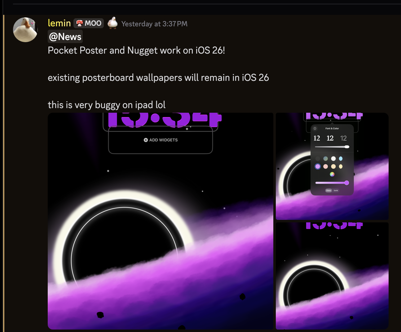 Nugget und Pocket -Poster arbeiten auf iOS 26.