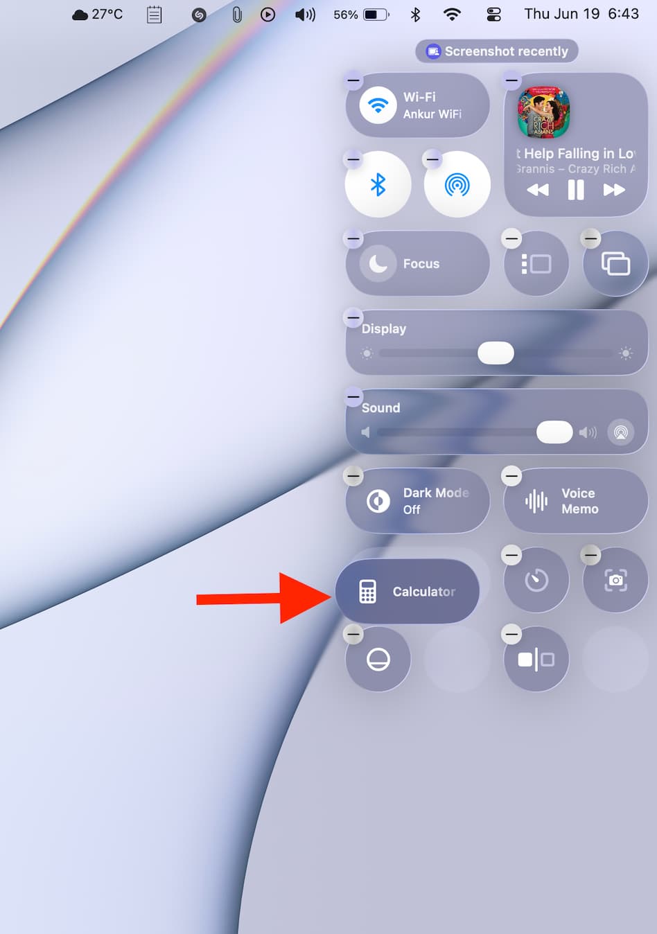 Umordnung der MacOS -Kontrollzentrale