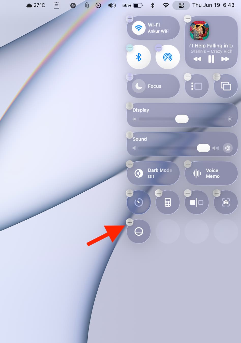 Entfernen von Tasten aus dem Mac Control Center