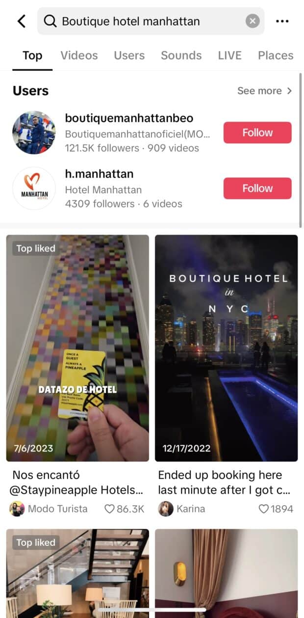 Resultados de búsqueda en tiktok
