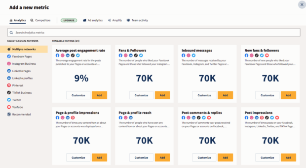 añade una métrica en hootsuite Analytic