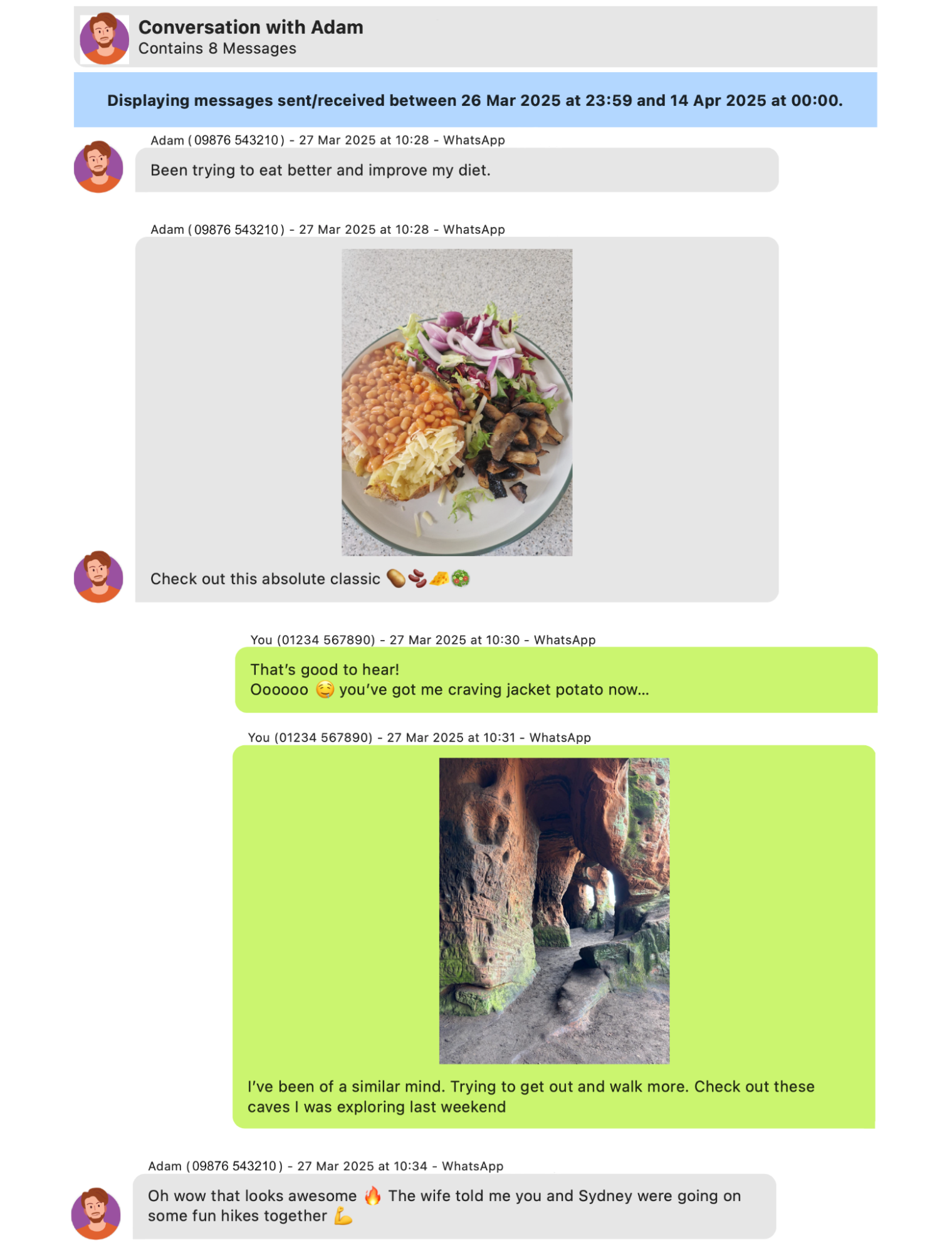 Touchcopy -Konversation Screenshot darüber, wie eine exportierte Textnachricht -Konversation in TouchCopy aussieht