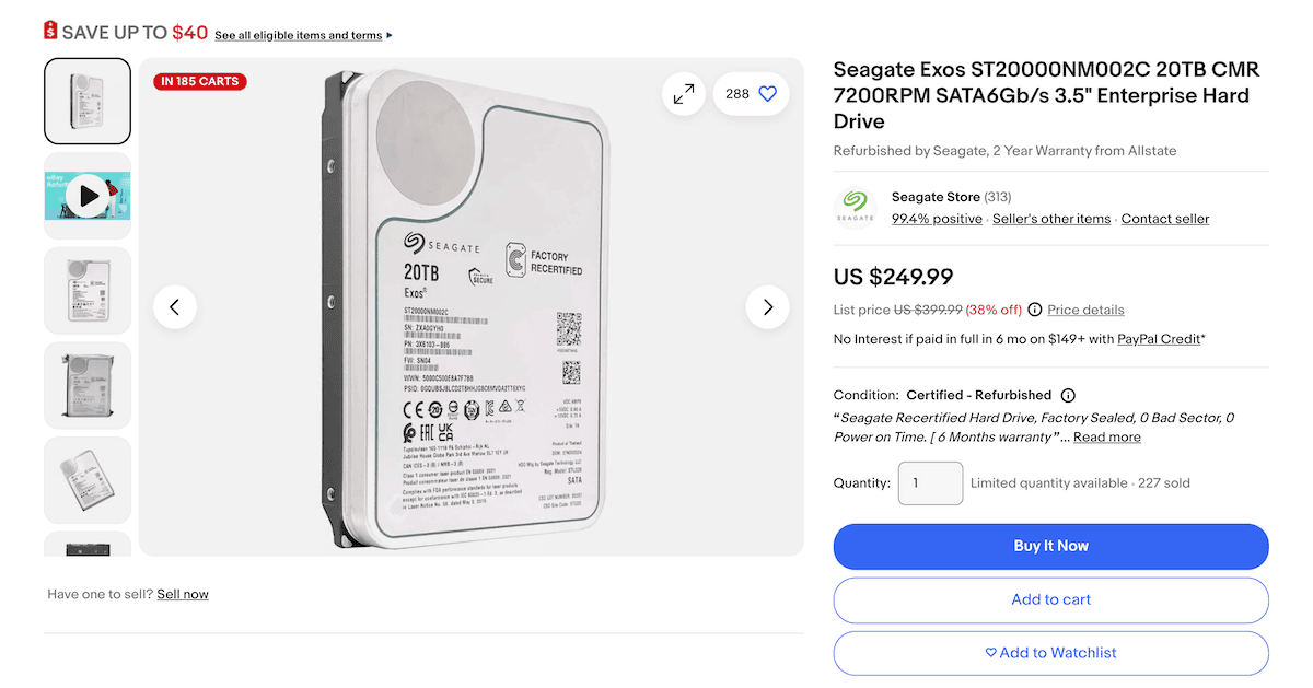 Eine Produktliste bei eBay zeigt eine preisgültige Charmpreise.