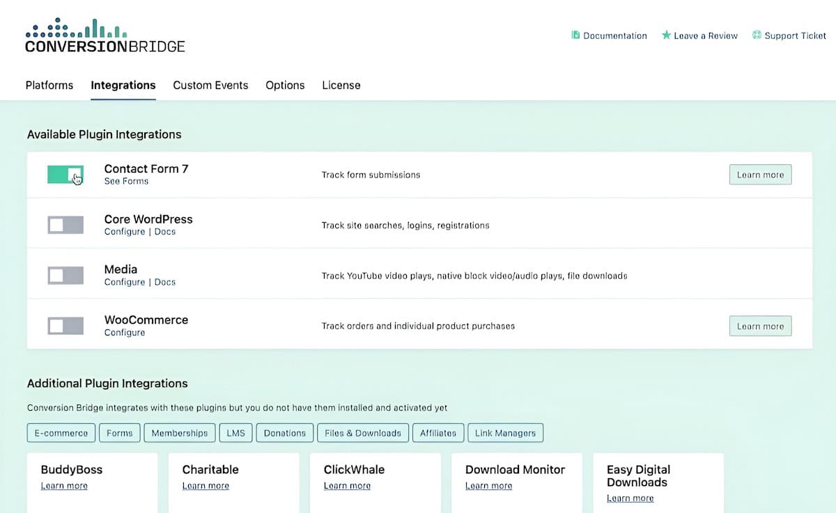 The Conversion bridge dashboard.