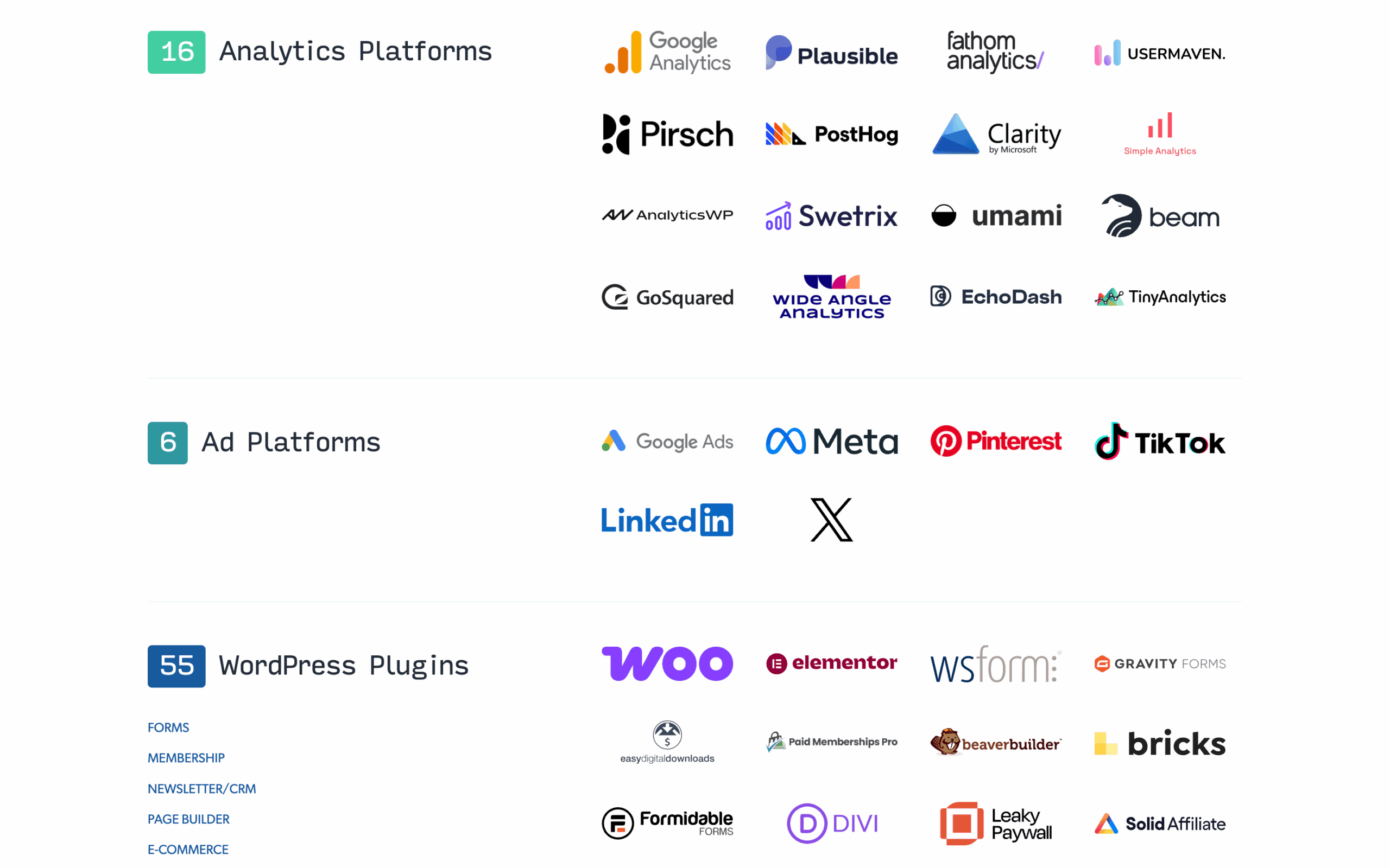 The Conversion bridge website showing its integrations.