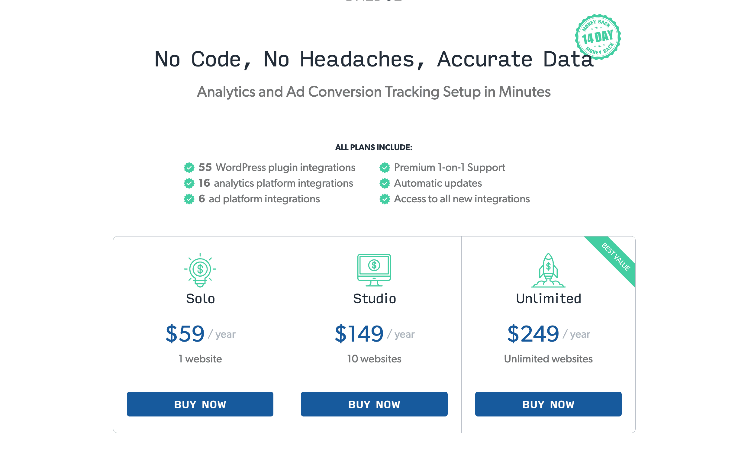 The Conversion Bridge pricing page.