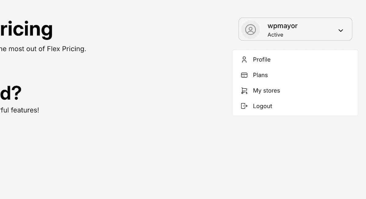 Das Pricing Pricing Dashboard Mini -Menü.