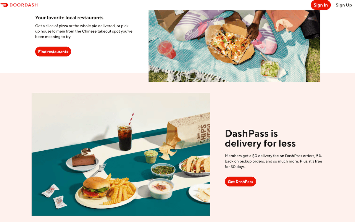 Die Doordash -Website.