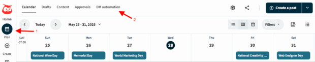 Hootsuite Dashboard Plan DM Automatisierung