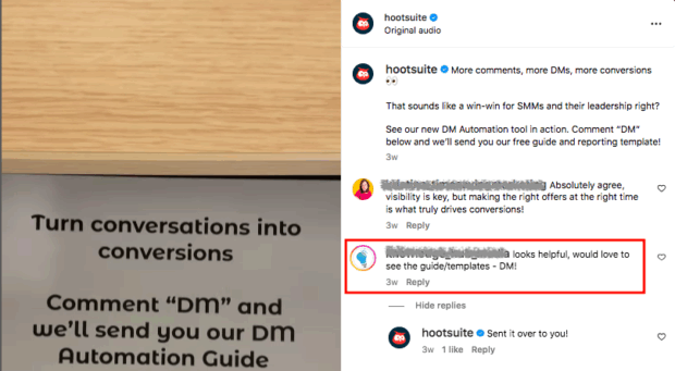 Instagram -Kommentar mit Keyword DM, um das Engagement zu erhöhen