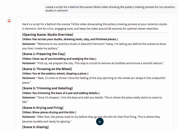 Screenshot von Hootsuite's Owly GPT Erstellen Sie ein Tiktok -Video -Skript von Grund auf neu