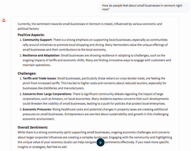 Screenshot von Hootsuite's Owly GPT liefert eine Analyse der sozialen Medienstimmung