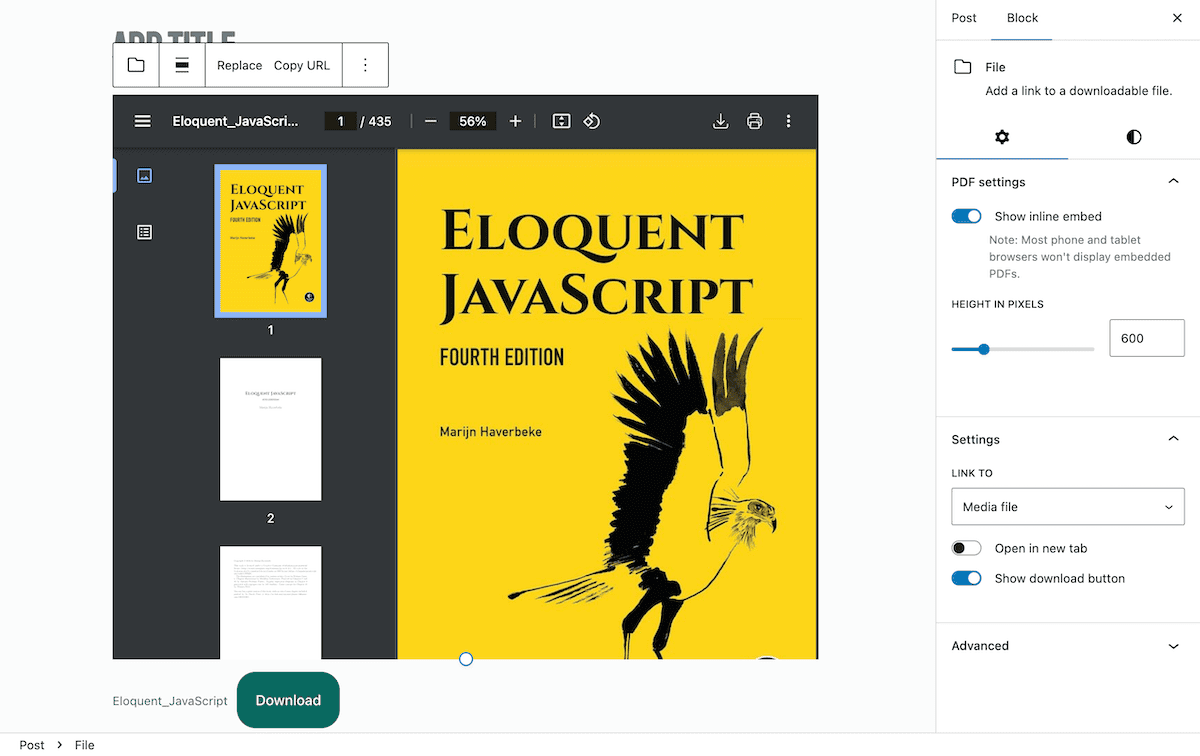 Einbetten eines PDF mit WordPress.