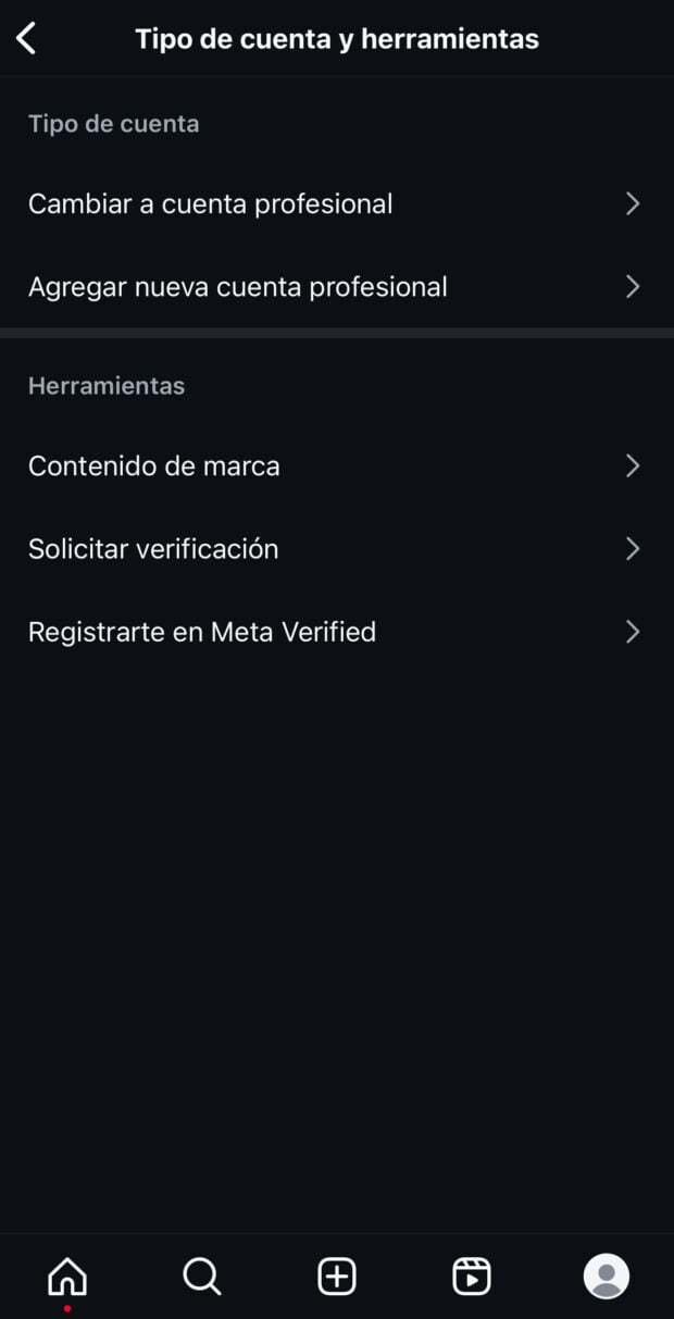 Tipo de cuenta y herramientas para professionales