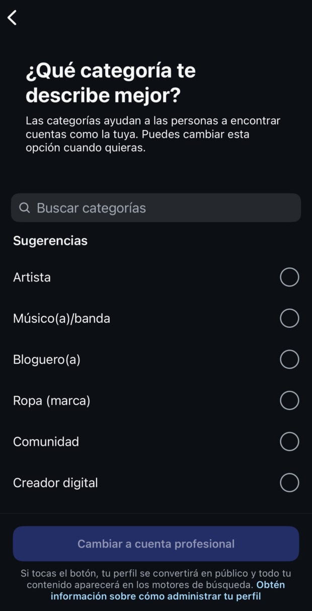 Categoría Que Mejor beschreibt la cuenta de Instagram con sugerencias como künstlera, sopa y bloguero