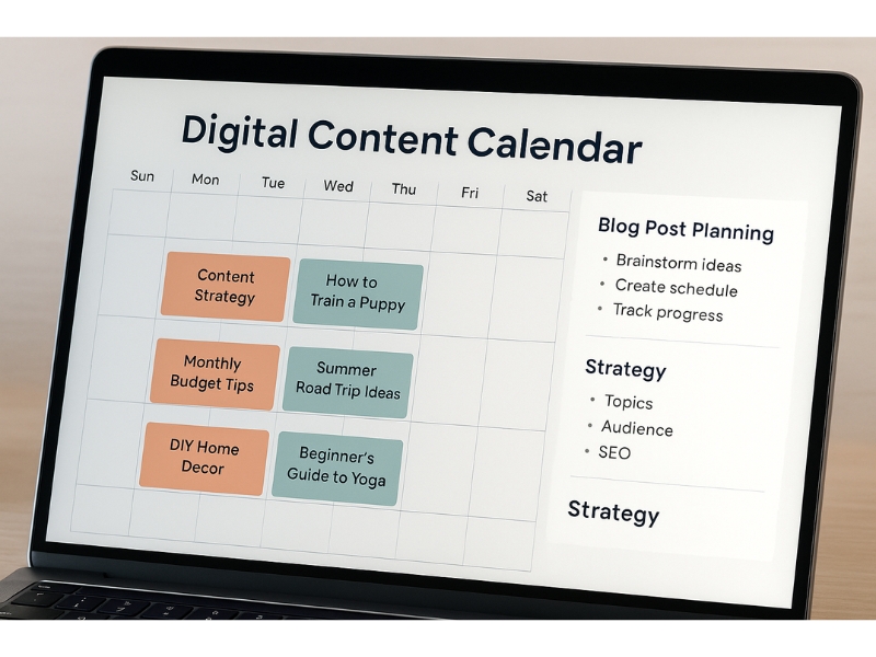 Digitaler Inhaltskalender zeigt die Planung und Strategie von Blog -Posts