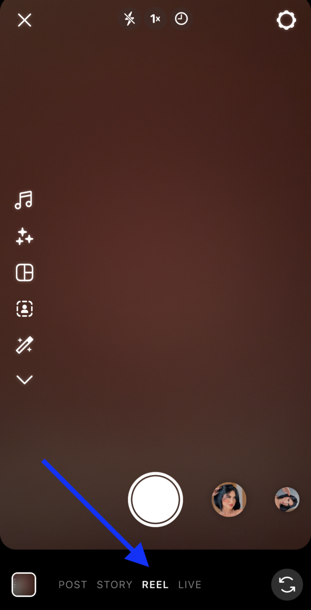 tap plus button to create new post and select reel