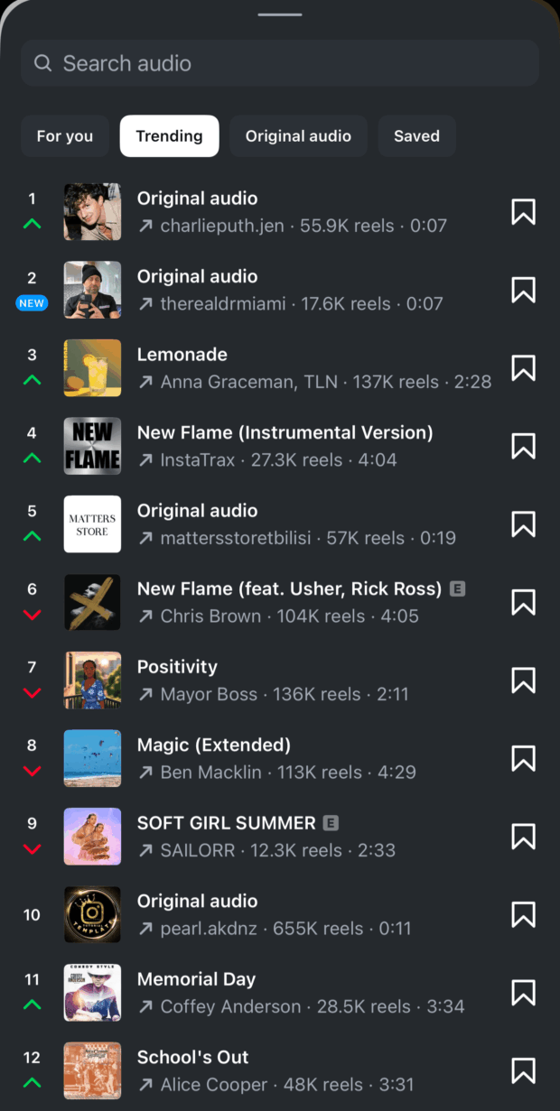 search trending audio