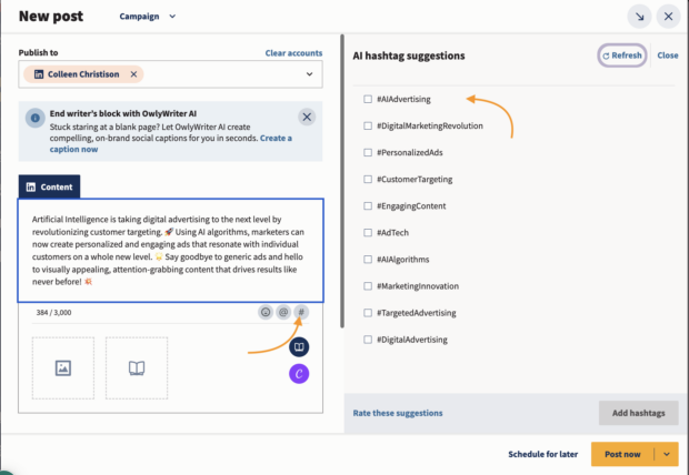 Hootsuite neue Post -AI -Hashtag -Vorschläge